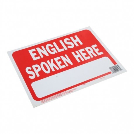 LETRERO DE 23 X 30 CM "ENGLISH SPOKEN HERE" (SE HABLA INGLÉS) - Envío Gratuito