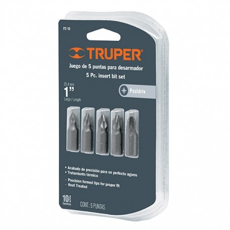 SET DE 5 PUNTAS POZIDRIV PARA DESARMADOR 2" - Envío Gratuito