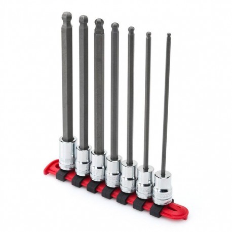 JUEGO DE DADOS HEX LARGA CON PUNTA BOLA DE 3/8" METRICAS 7 PZAS - Envío Gratuito