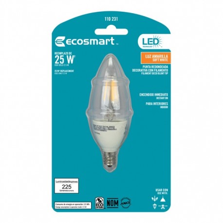 FOCO LED FILAMENTO 2.5 W E12 LUZ AMARILLA - Envío Gratuito