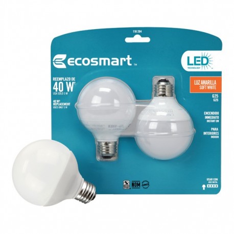 FOCO LED GLOBO 5W LUZ AMARILLA 2 PIEZAS - Envío Gratuito