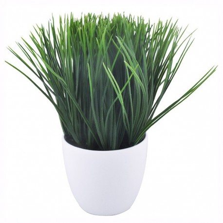 PLANTA ARTIFICIAL PASTO LARGO MACETA BLANCA BETTER PLACE - Envío Gratuito
