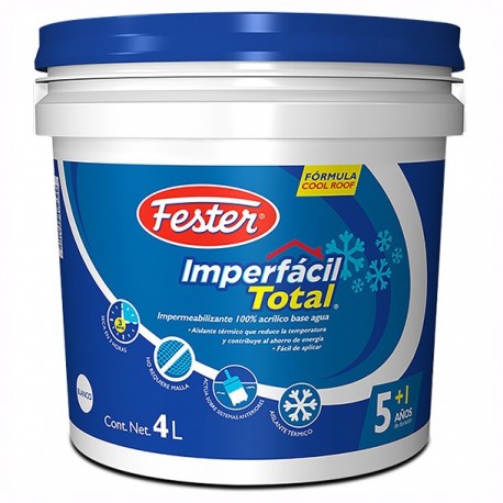 IMPERMEABILIZANTE FESTER IMPERFACIL TOTAL 6 AÑOS BLANCO 4L - Envío Gratuito