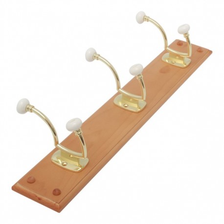 GANCHO TRIPLE DORADO BASE MADERA - Envío Gratuito