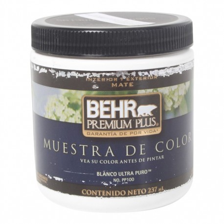 PINTURA PREMIUM PLUS MUESTRA DE COLOR INT/ EXT MATE BASE ULTRA BLANCA 237 ML - Envío Gratuito