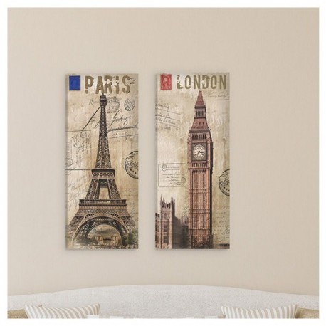 SET 2 CUADROS PARÍS/LONDRES LIENZO BETTER PLACE - Envío Gratuito
