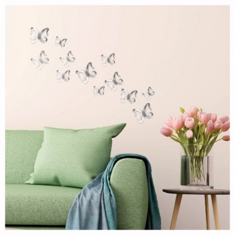 MARIPOSAS 3D SILVER 12 PIEZAS. BETTER PLACE - Envío Gratuito