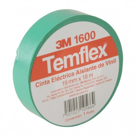 3M TEMFLEX CINTA ELÉCTRICA MODELO 1600 91 MM X 18 M COLOR VERDE - Envío Gratuito