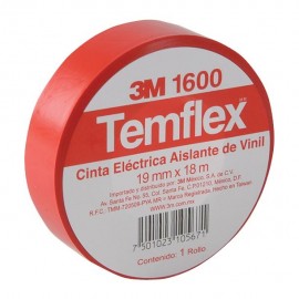 3M TEMFLEX CINTA ELÉCTRICA MODELO 1600 91 MM X 18 M COLOR ROJO - Envío Gratuito