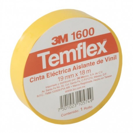 3M TEMFLEX CINTA ELÉCTRICA MODELO 1600 91 MM X 18 M COLOR AMARILLA - Envío Gratuito